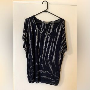 Free Kisses, Animal Print, Scoop Neck Blouse, Rayon, Navy and Silver, size 3X